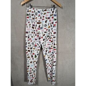 I Love NY Pajama Pants Mens Medium White Cotton Souvenir Print NYC Lounge Bottom